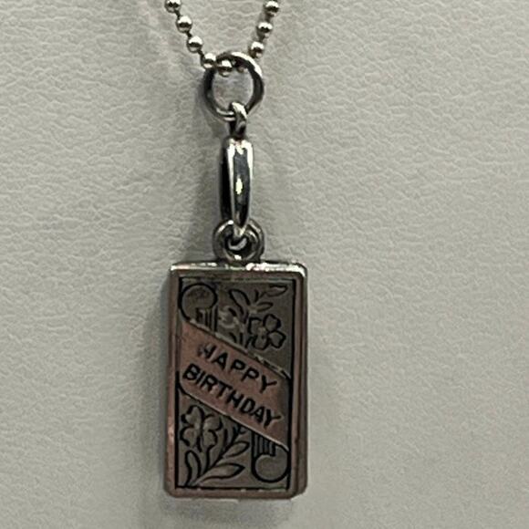 Sterling 925 Vintage Happy Birthday Double Rectangle Floral
Charm Cake Necklace - Picture 5 of 11
